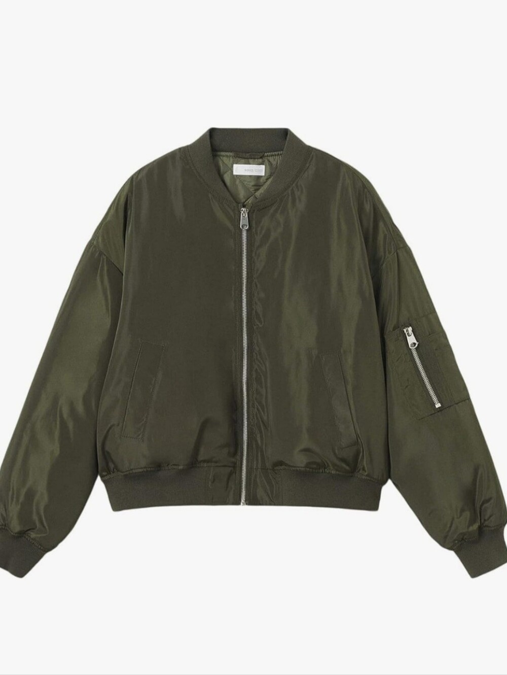 Mango Black Satin Bomber Jacket with Silver Zip - Picture 2 of 9